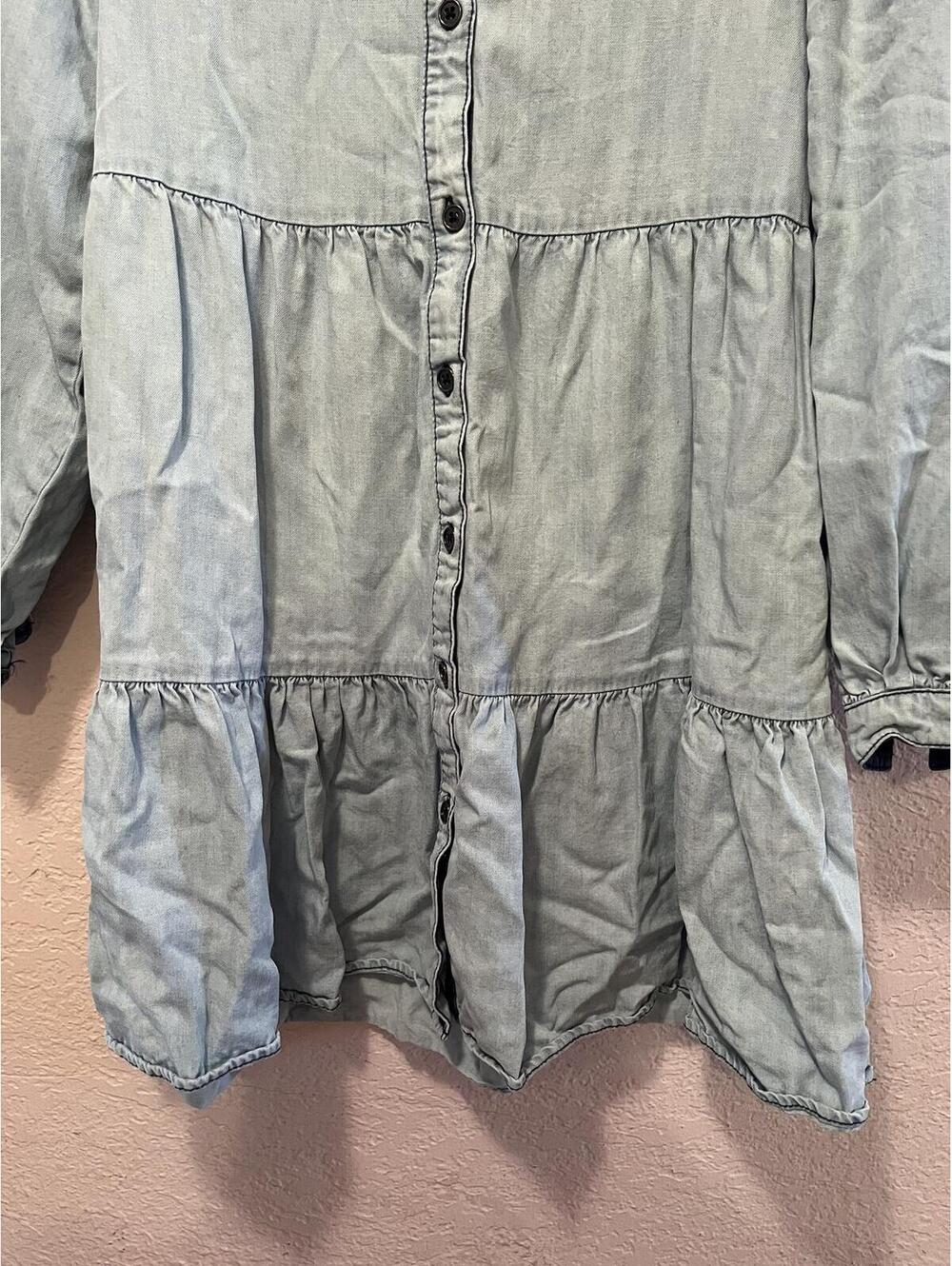 SERRA Light Blue Tiered Button-Front Denim Shirt Dress Size S - Picture 3 of 5